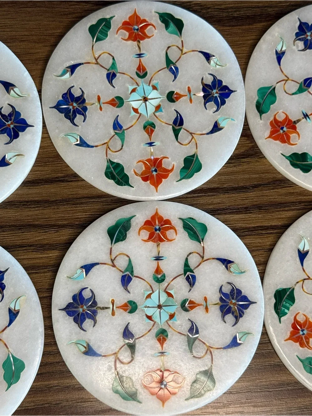 Marble Coaster Set - Pietra Dura Semi-Precious Floral Inlay